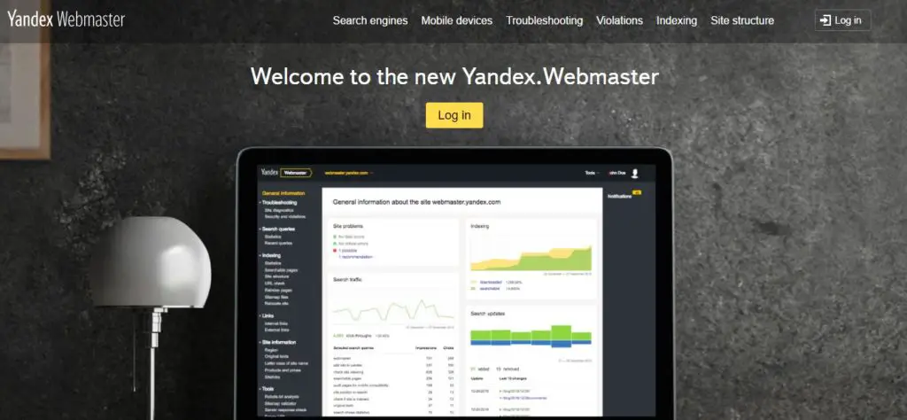 Yandex Webmaster Tools Homepage