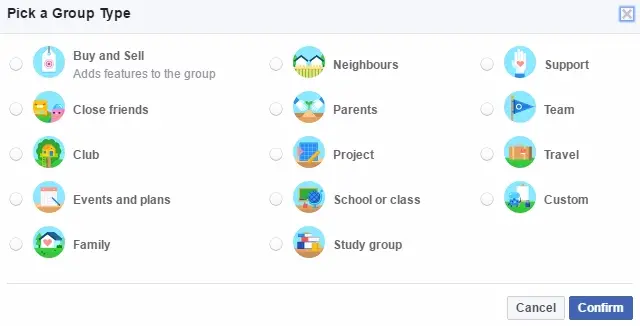 Pick Facebook Group Type