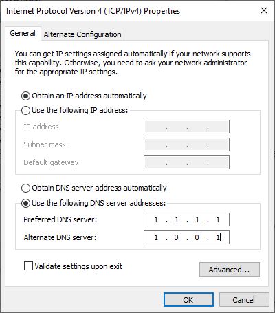 Windows Network Adapter Ipv4 Settings