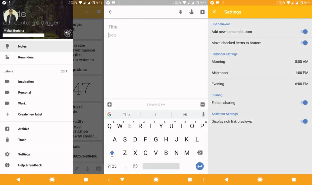 Google Keep Android App