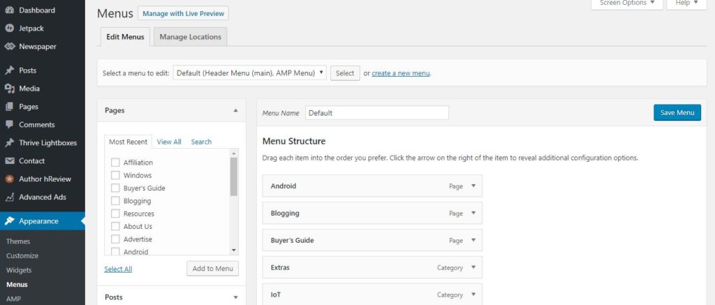 Wordpress Dashboard Menus