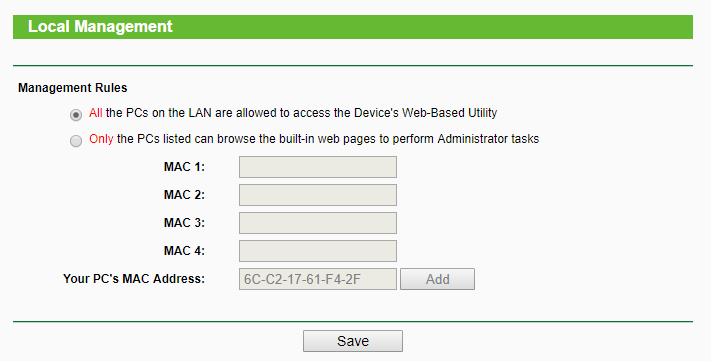 Wifi Router Local Management Rules