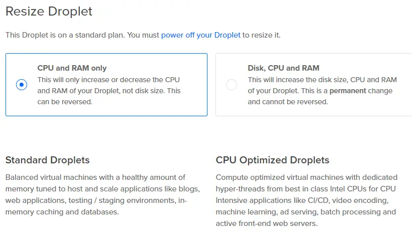 Digital Ocean Droplet Resize