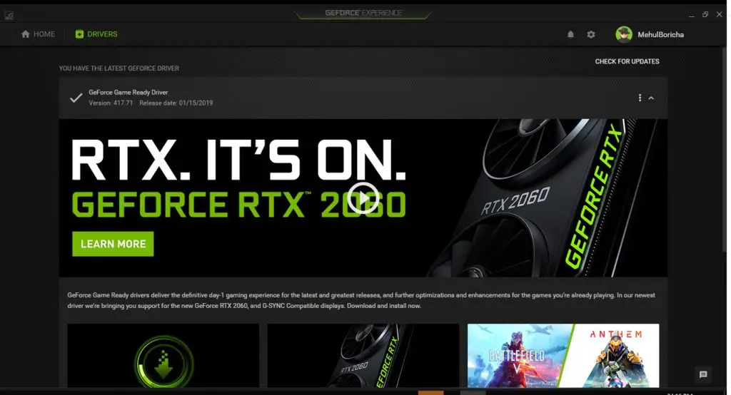 geforce experience update drivers