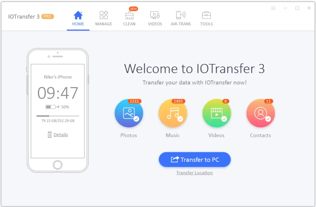 Iotransfer - Home Screen