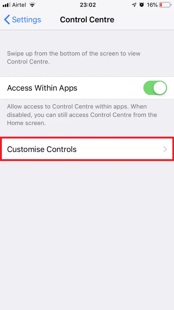 Iphone Settings - Control Center