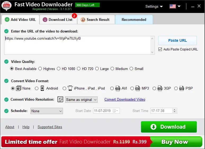 Fast Video Downloader - Add Video Url