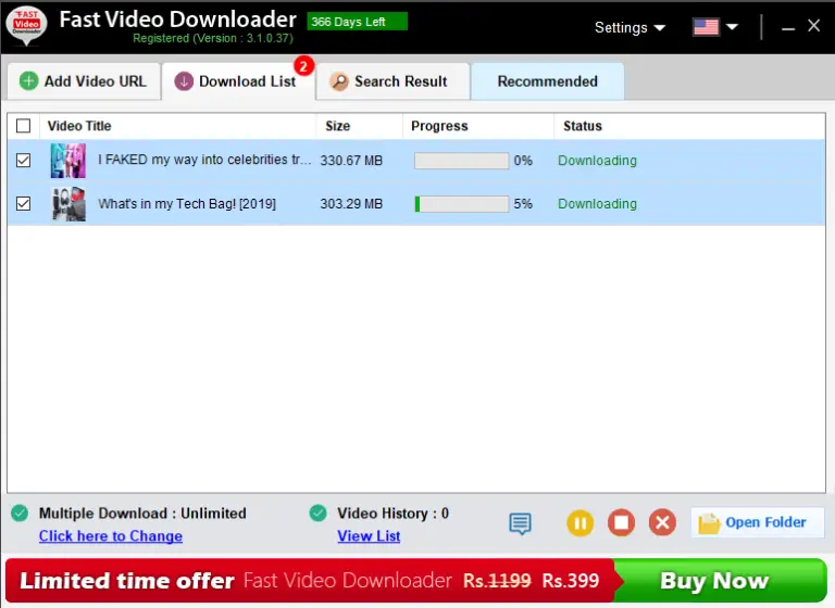 Fast Video Downloader downloading