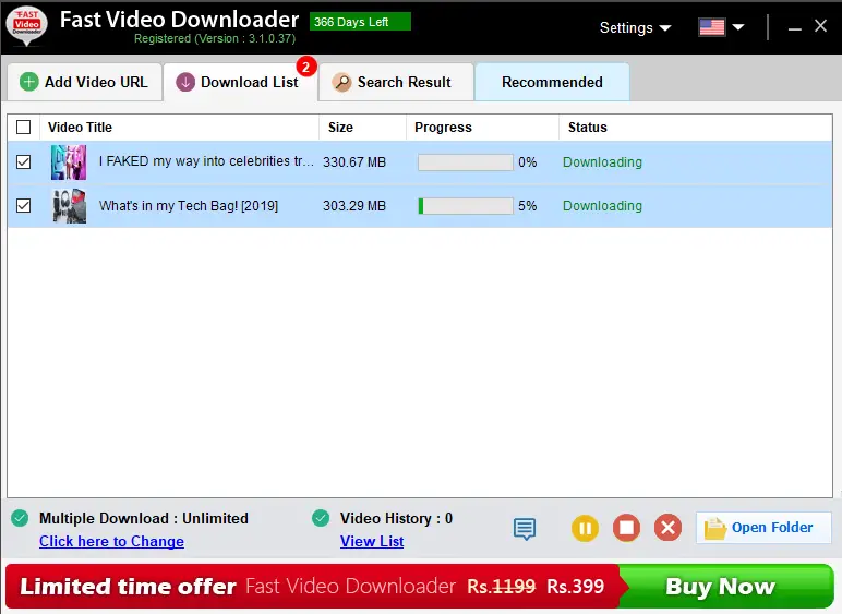 Fast Video Downloader - Download List