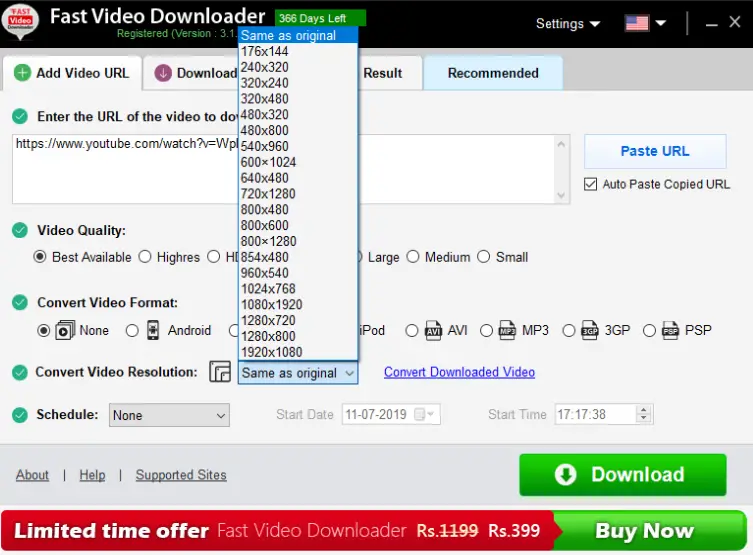Fast Video Downloader: Resolution
