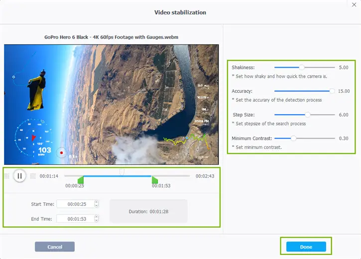 Videoproc Video Stabilization