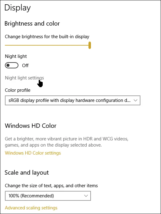 Brightness And Night Light Settings