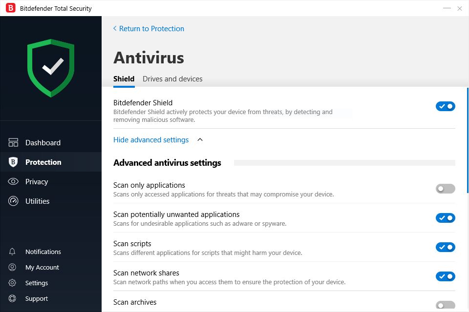 Bitdefender Total Security Antivirus Settings