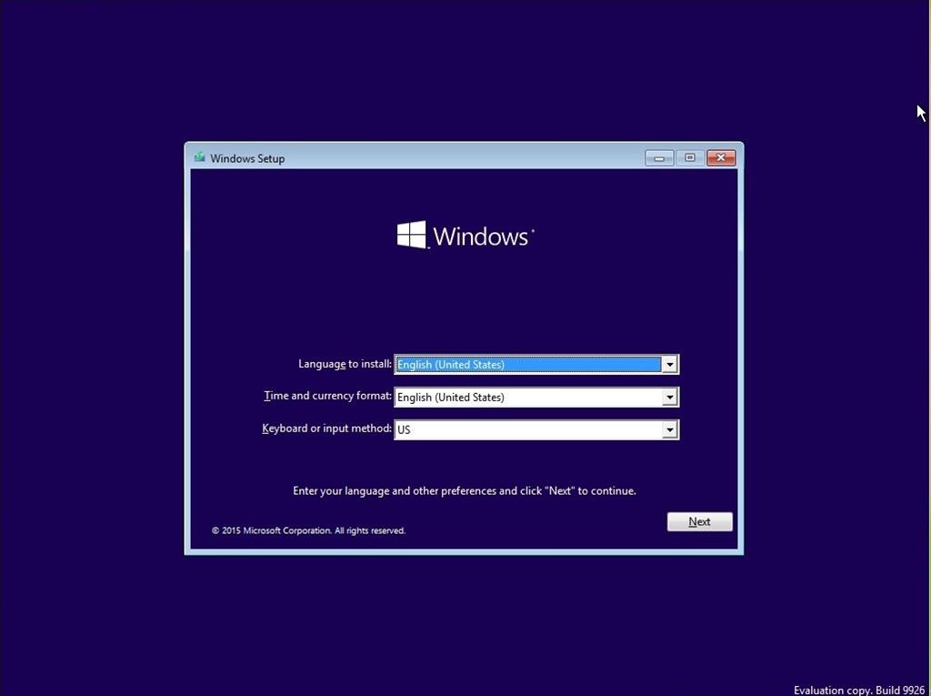 Windows 10 Installation Screen