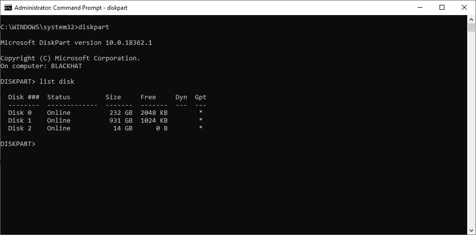 Diskpart List Disk