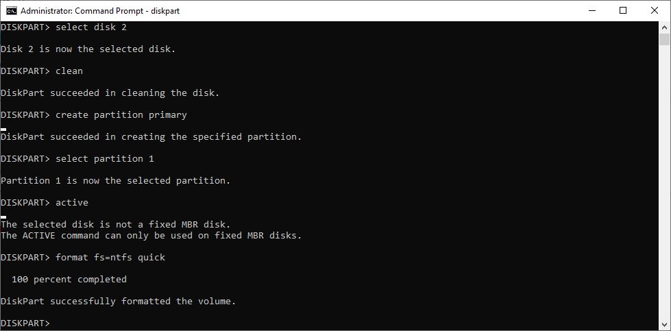 Diskpart Ntfs Quick Format