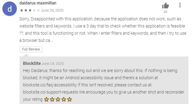 Blocksite User Review Google Play Store