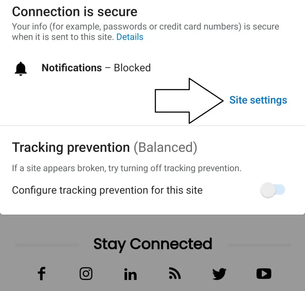 Click Site Settings Android