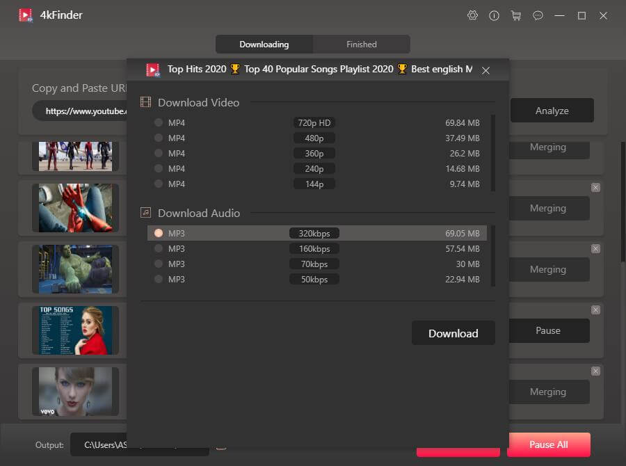 4Kfinder Video Downloader - Selecting Bitrate