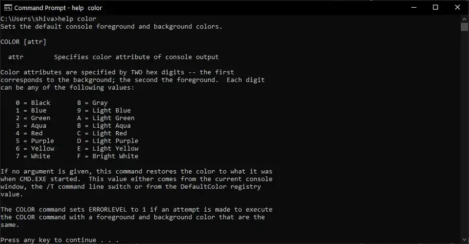 Help Color Cmd Command