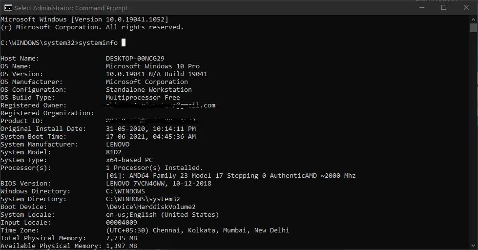 Systeminfo в командной строке. Cmd Commands.