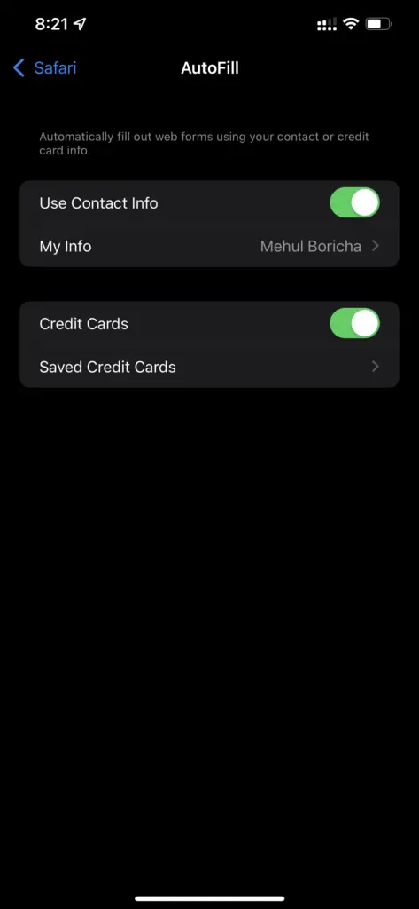 Iphone Safari Autofill Settings