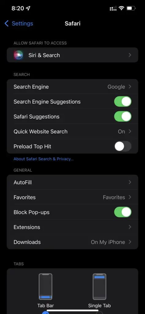 Iphone Safari Settings