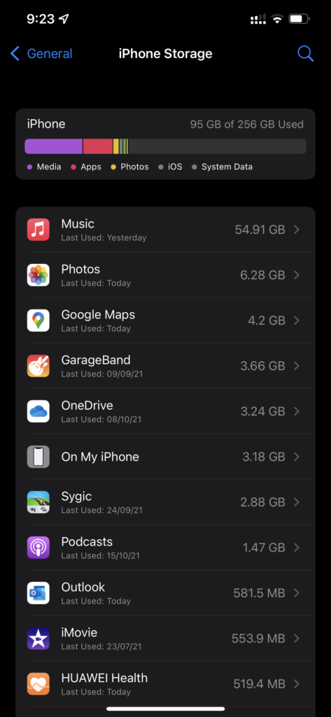 Iphone Settings - Storage