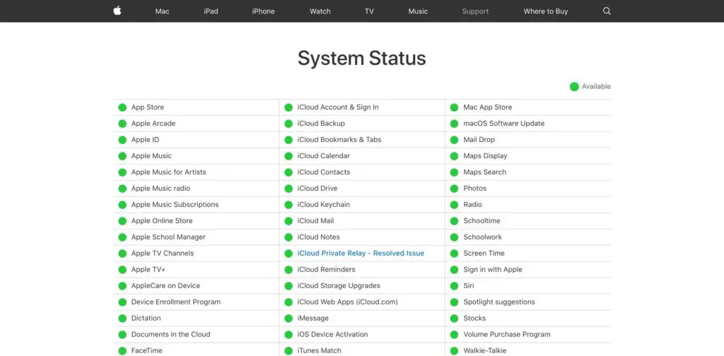 Apple System Status