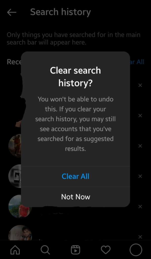 Instagram Clear Search History