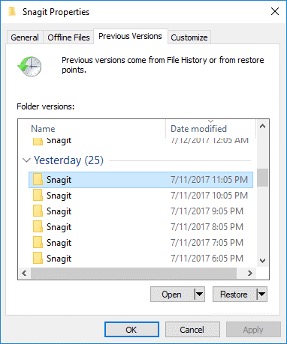 Windows Previous Version Restore