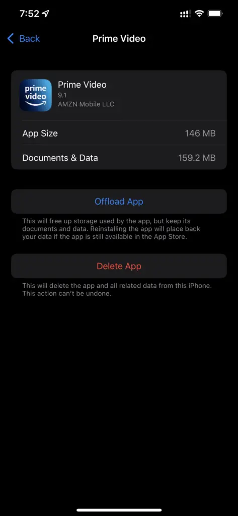 Iphone Settings - App Storage Details
