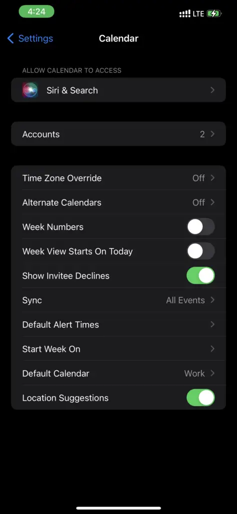 Iphone Settings - Calendar