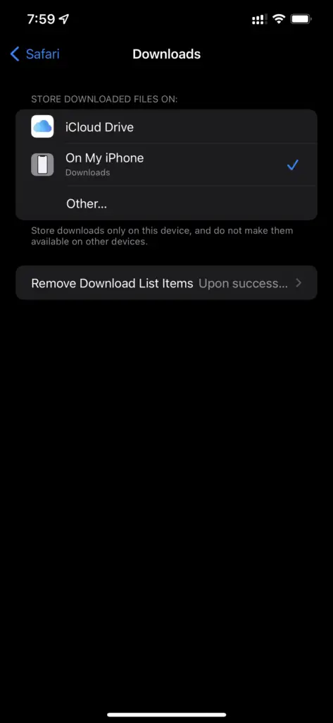 Iphone Settings - Safari Download Location