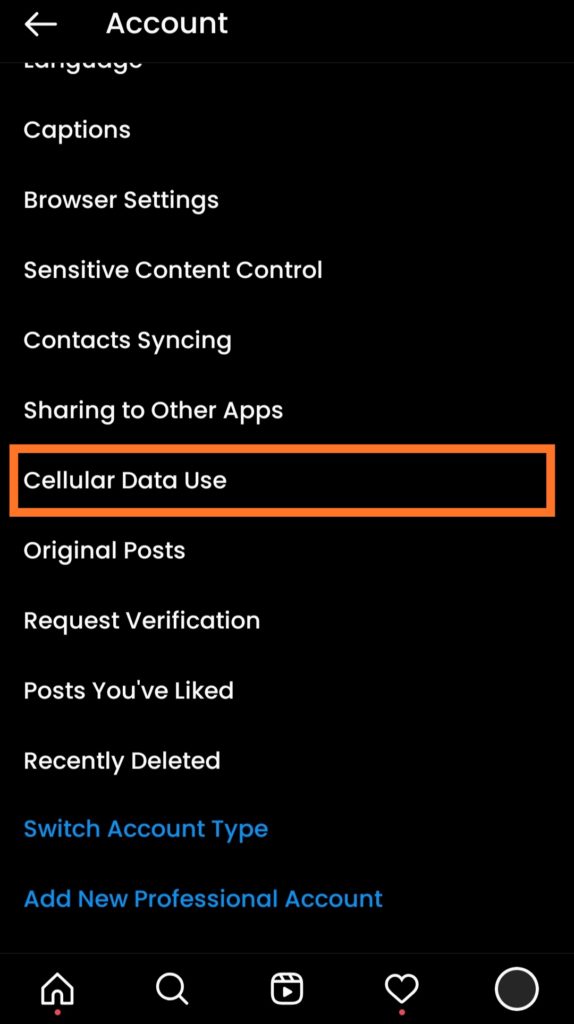 Instagram Account Settings Cellular Data