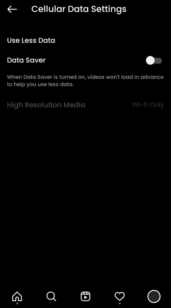 Instagram Cellular Data Settings