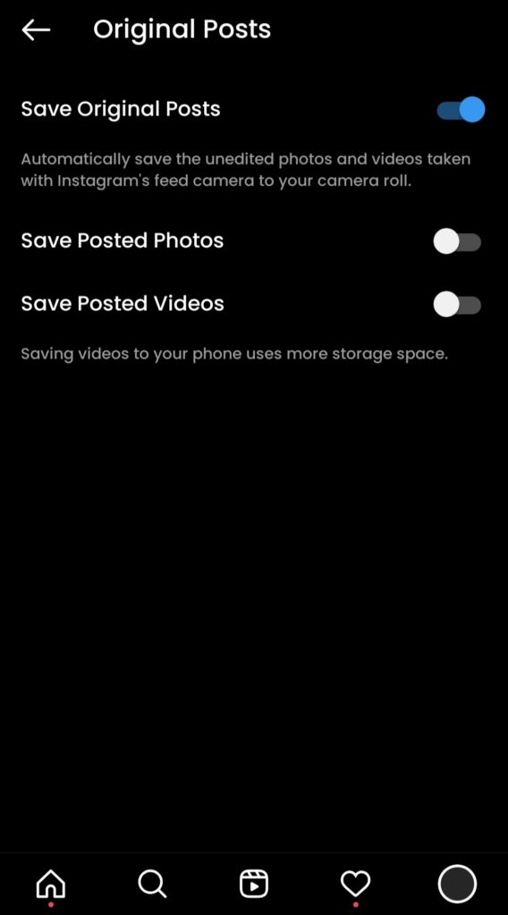 Instagram Original Posts Settings