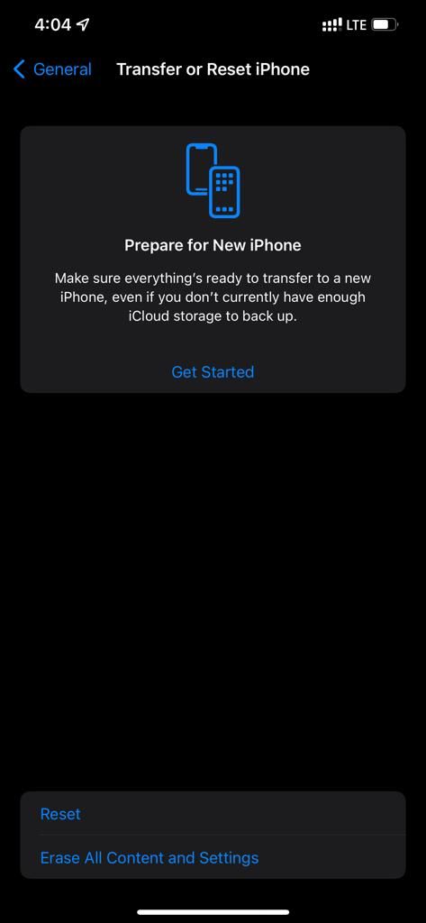 Iphone Settings - Transfer Or Reset Iphone