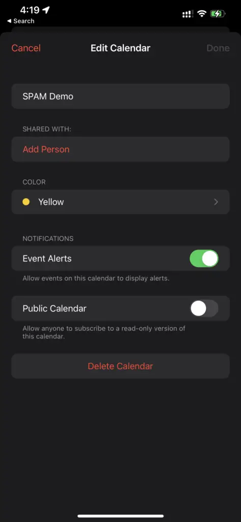 Iphone Calendar - Edit Calendar