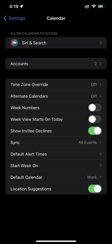 Iphone Settings - Calendar