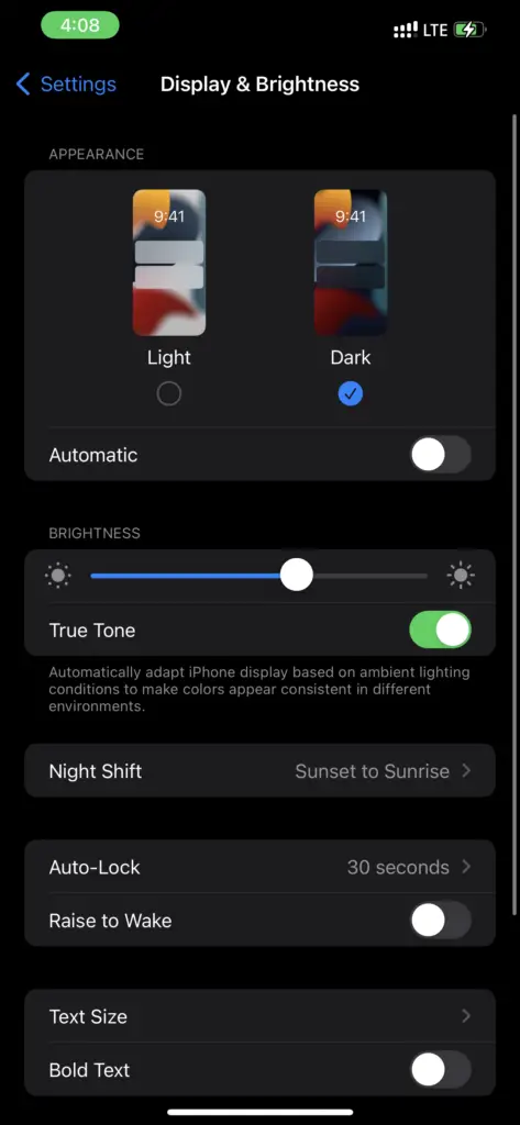 Iphone Settings - Display And Brightness