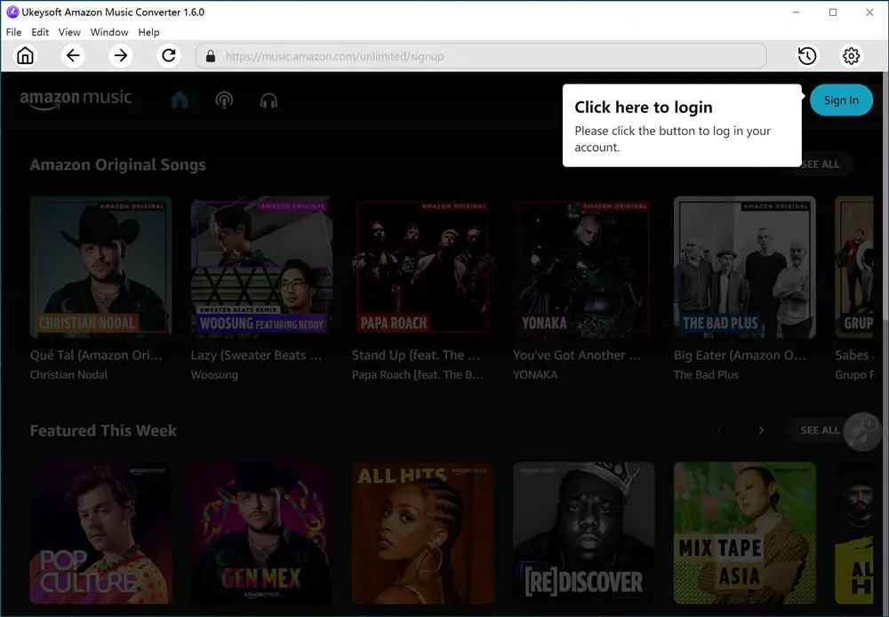 Ukeysoft Amazon Music Converter - Login To Amazon Account