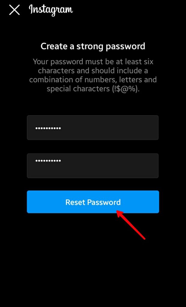 Instagram App - New Password