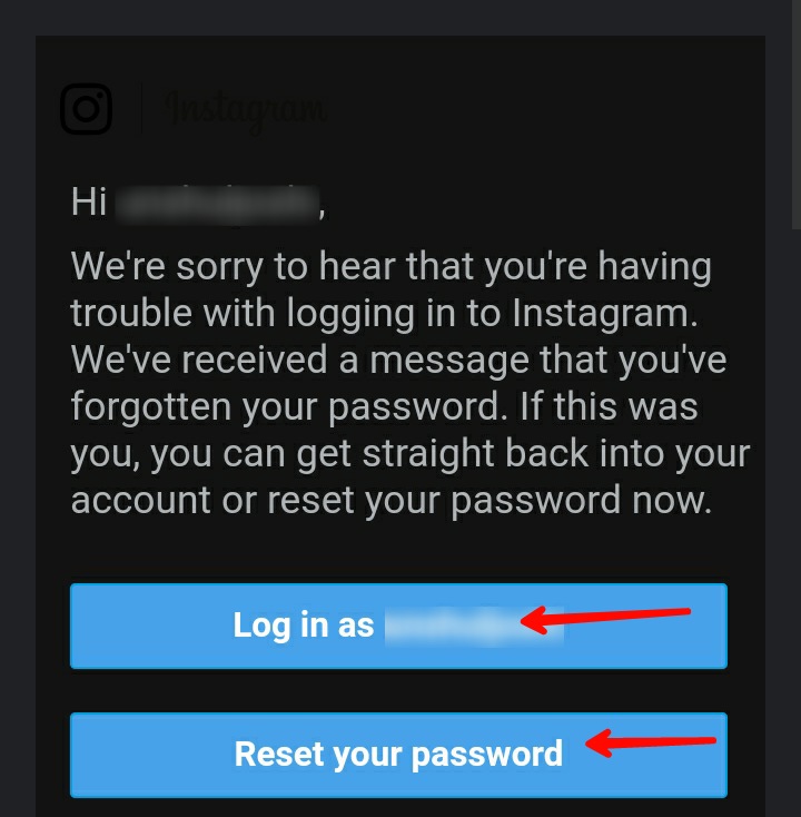 Instagram App - Reset Password