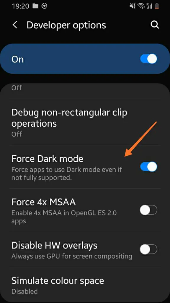 Android Settings - Enable Dark Mode In Developer Settings