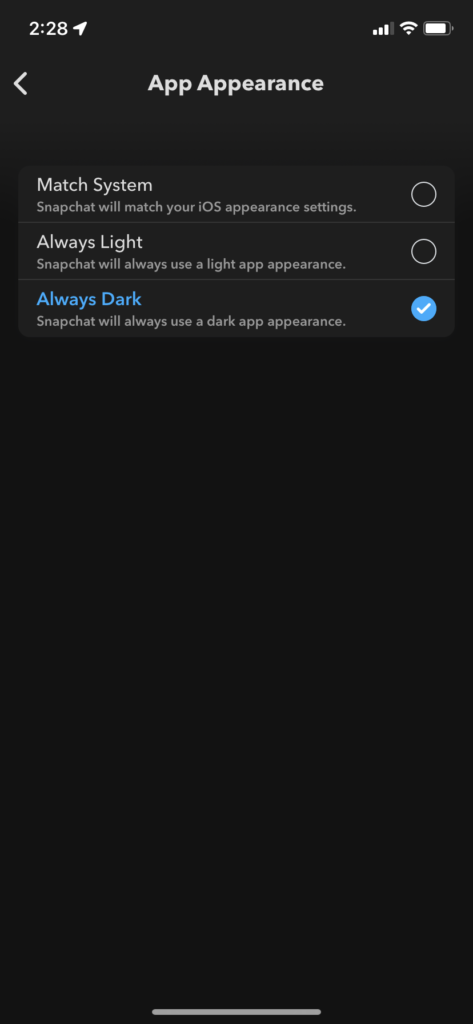 Snapchat Ios App Apperance Dark