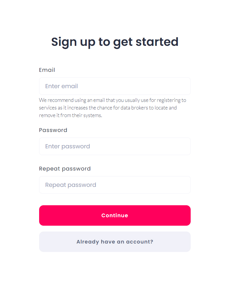 Incogni Signup Page
