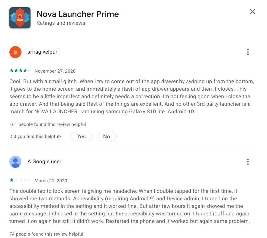 Nova Launcher Prime Google Play Review