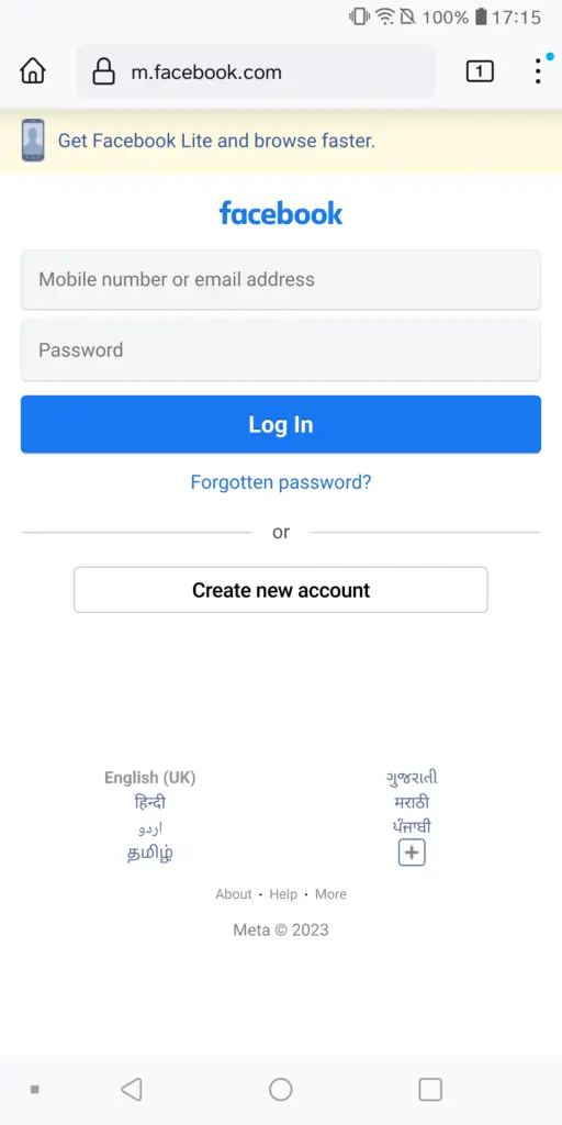 Facebook On Android Firefox Browser - Login