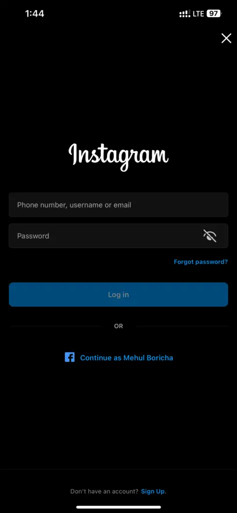 Instagram App Login